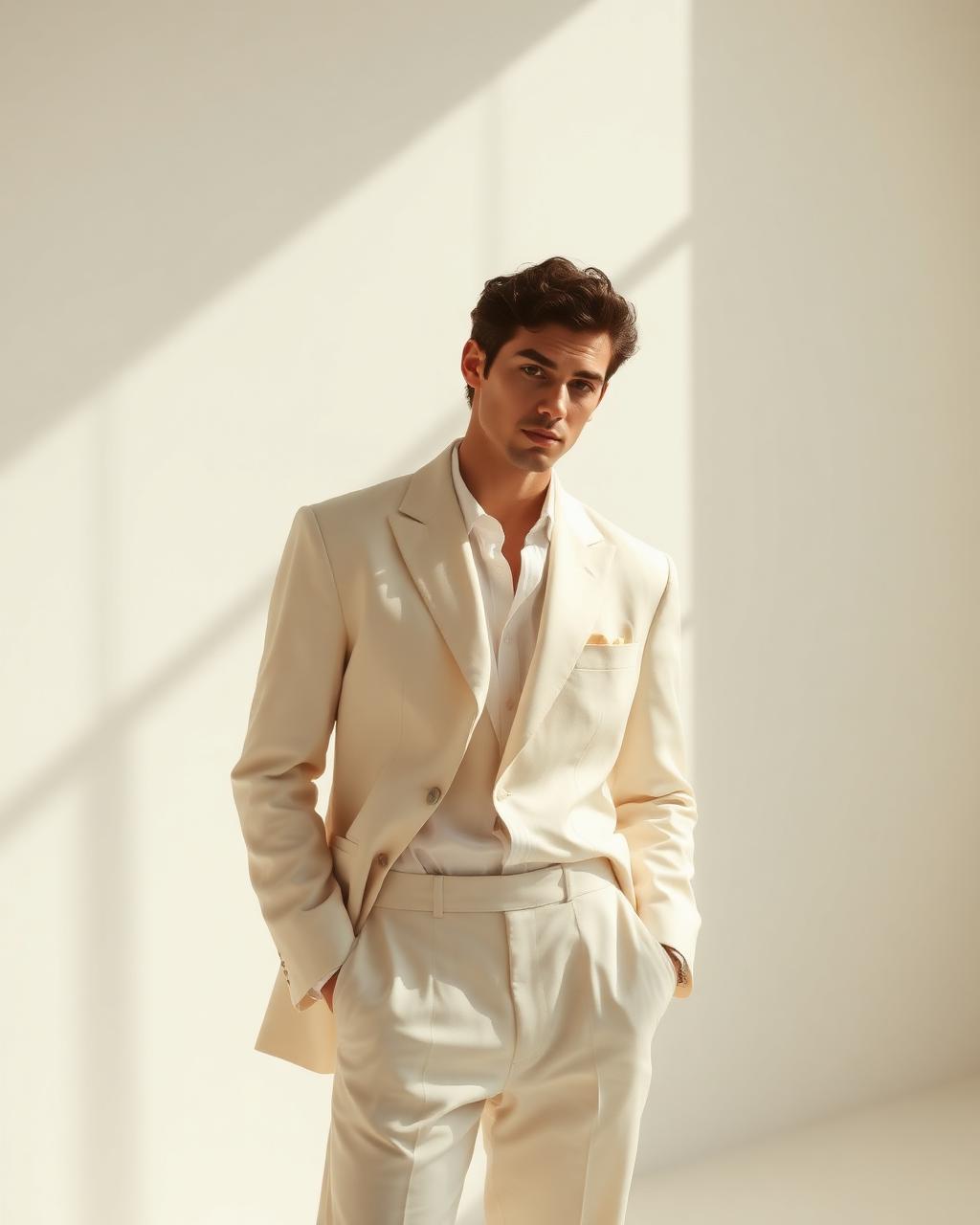 Cream linen suit, summer tailoring